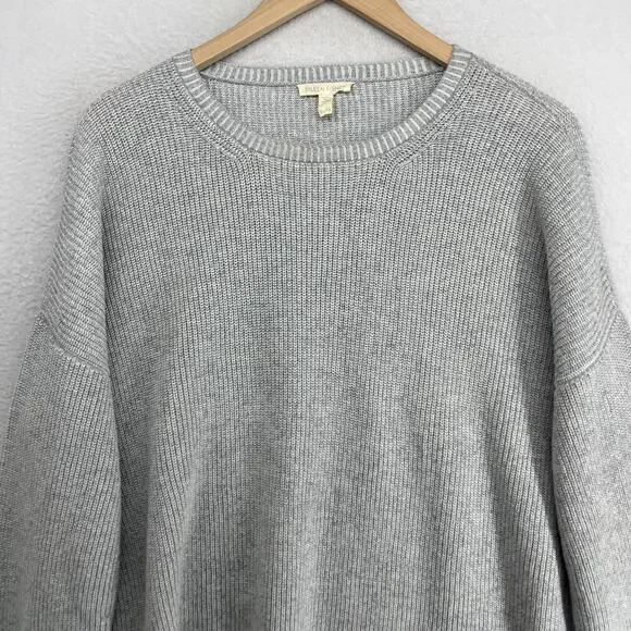 EILEEN FISHER Sweater XL Organic Cotton Shaker Knit Stitch Dolman Sleeve Gray - Picture 6 of 14